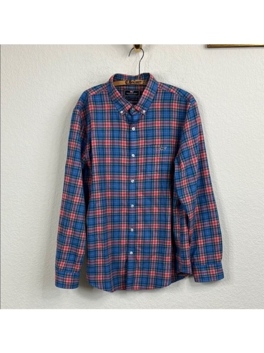 Vineyard Vines Performance Slim Fit Tucker Blue and Pink Plaid Shirt